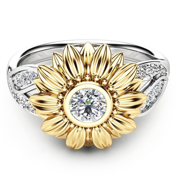 *NEW 18K Yellow&White Gold Diamond Sunflower Ring & earrings. - Picture 3 of 8
